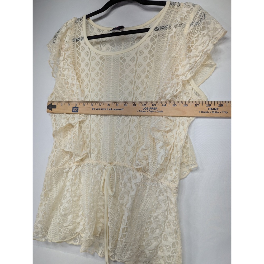 Wrapper Lace Ruffle Tunic Top Ivory Crochet Drawstring Waist Medium - Picture 5 of 7